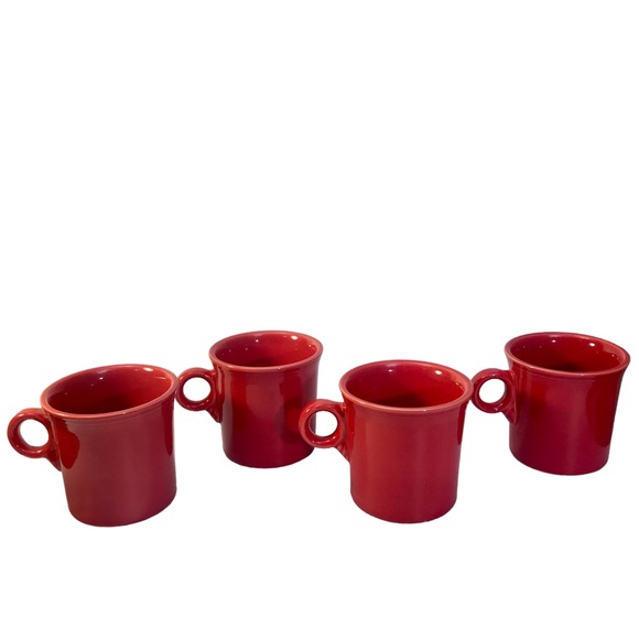 Set Of 4 Fiesta Scarlet Red Coffee Mugs O Ring Handles Contemporary - Picture 5 of 14